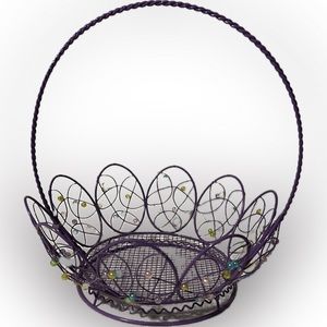 💥Easter Egg Purple Coated Metal Basket Egg Shaped Sides Multicolor Beads Decor